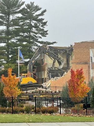 The demolition of the Harrison school building began on the morning of Wednesday, Nov. 17 and was done by the afternoon of Thursday, Nov. 18.