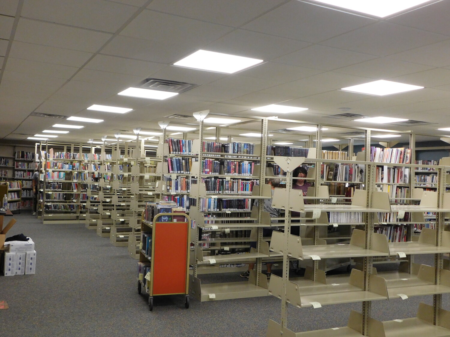 Shelving awaits books during the library move to their new building.